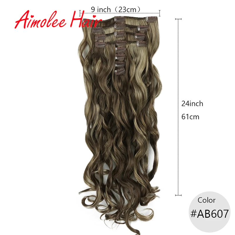 24 дюйма 8 шт./компл. натуральные длинные волнистые светлые с красной подсветкой синтетический парик, заколки, заколки для волос, волосы для наращивания на заколках, 16 клип высокого Температура - Цвет: AB607