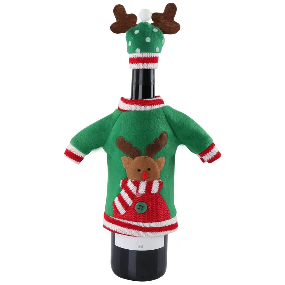 OurWarm Christmas Wine Bottle Covers Plush Faceless Doll Bottle Wrapper Topper Hats Santa Clothes Christmas Decoration for Home - Цвет: E