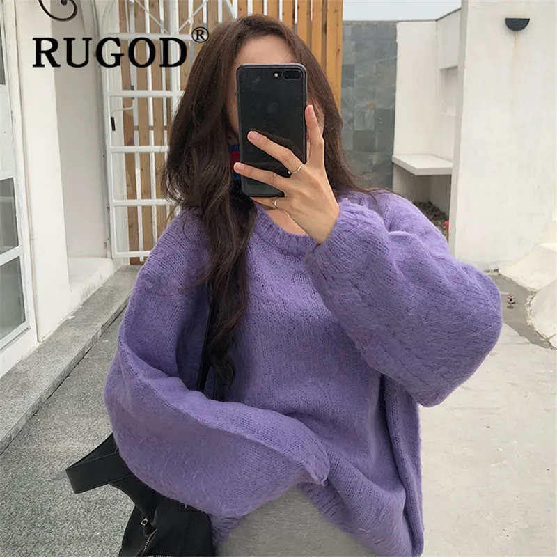 RUGOD Свитер оверсайз с рукавом летучая мышь Длинный пуловер Повседневный джемпер Зимние Топы для женщин Трикотаж корейский стиль женские свитера