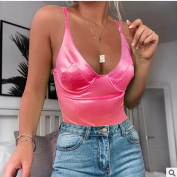 

Women Bright Bodysuit Stretch Leotard Sleeveless Bodycon Tops Jumpsuit V Neck Bikini Bodysuit Leotard Vest Tops Jumpsuit