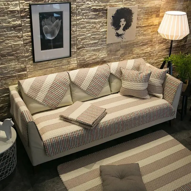 

Stripe Pattern cotton Sofa Cover Towel Slipcover Plush Fabric Sofa Modern Non-slip Sofa Couch Cover Corner Towel Mats