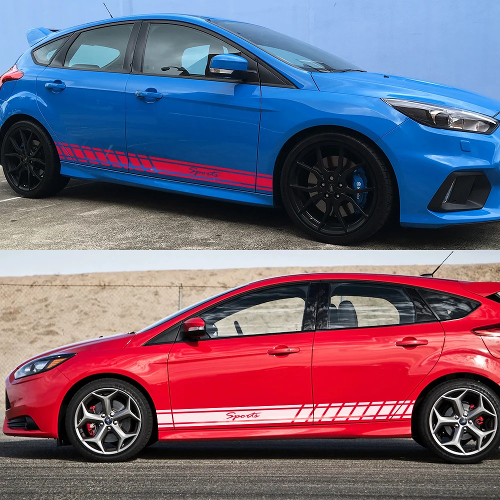  2pcs Stylish Car Long Side Stripe Sticker DIY Auto Vinyl Racing Styling Decals For Ford Focus 2 3 M