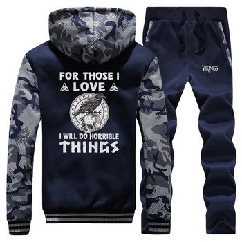

Hoodies Pants Set Odin Vikings Men Tracksuit Coat Lothbrok Lagertha Athelstan Crow Winter Thick Fleece Jacket Camo 2 Piece Sets
