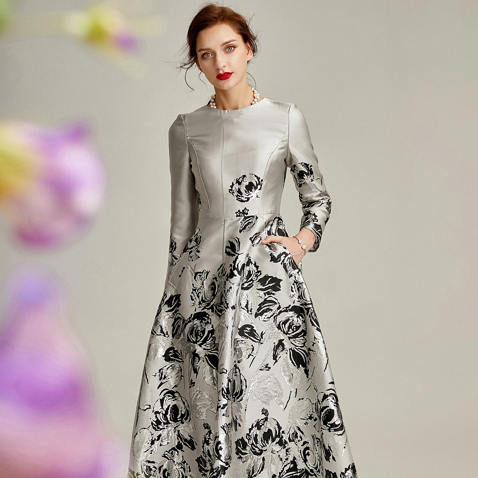 Tailor Shop Custom Made Elegant Jacquard Silver Banquet Lady Mother Of The Bride Dresses For Weddings Plus Size Dress