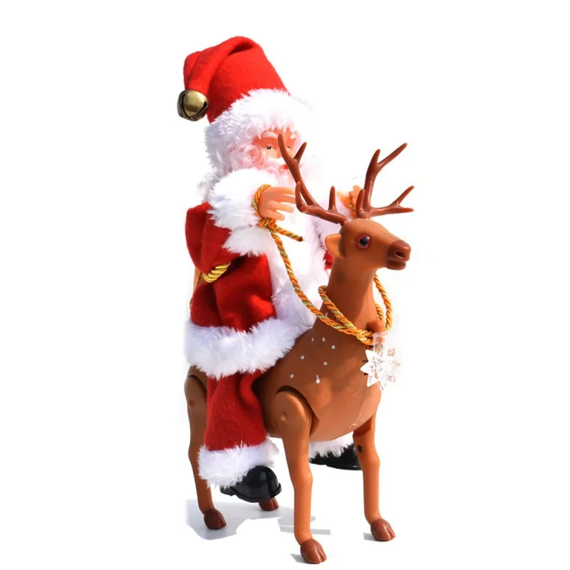 Рождественский фестиваль стиль игрушки милый Санта-Клаус с лосем пластик ткань материал движущийся голос Смешные безопасности украшения игрушки