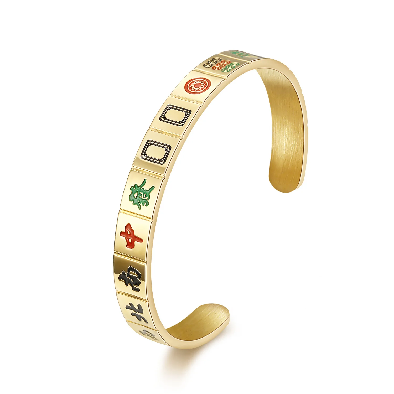 

316L Stainless Steel Women Men Cuff Bracelets Gold Silver Mahjong Bangles Good Lucky for Female Male Fashion Jewelry Creativity