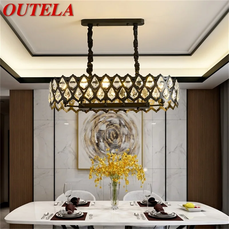 

OUTELA Black Chandelier Rectangle Fixtures Modern Creative Branch Crystal Pendant Lamp Light Home LED for Decoration
