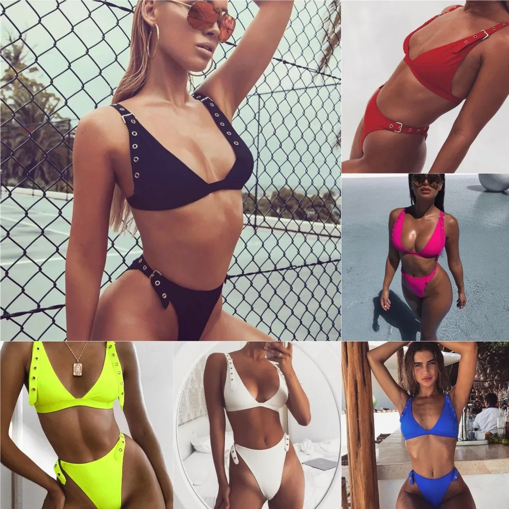 Neon Green High Waist bikini 2019 Adjust Strap Swimsuit  bikini set Brazilian Bathing Suit women Thong Swimwear Female Two piece