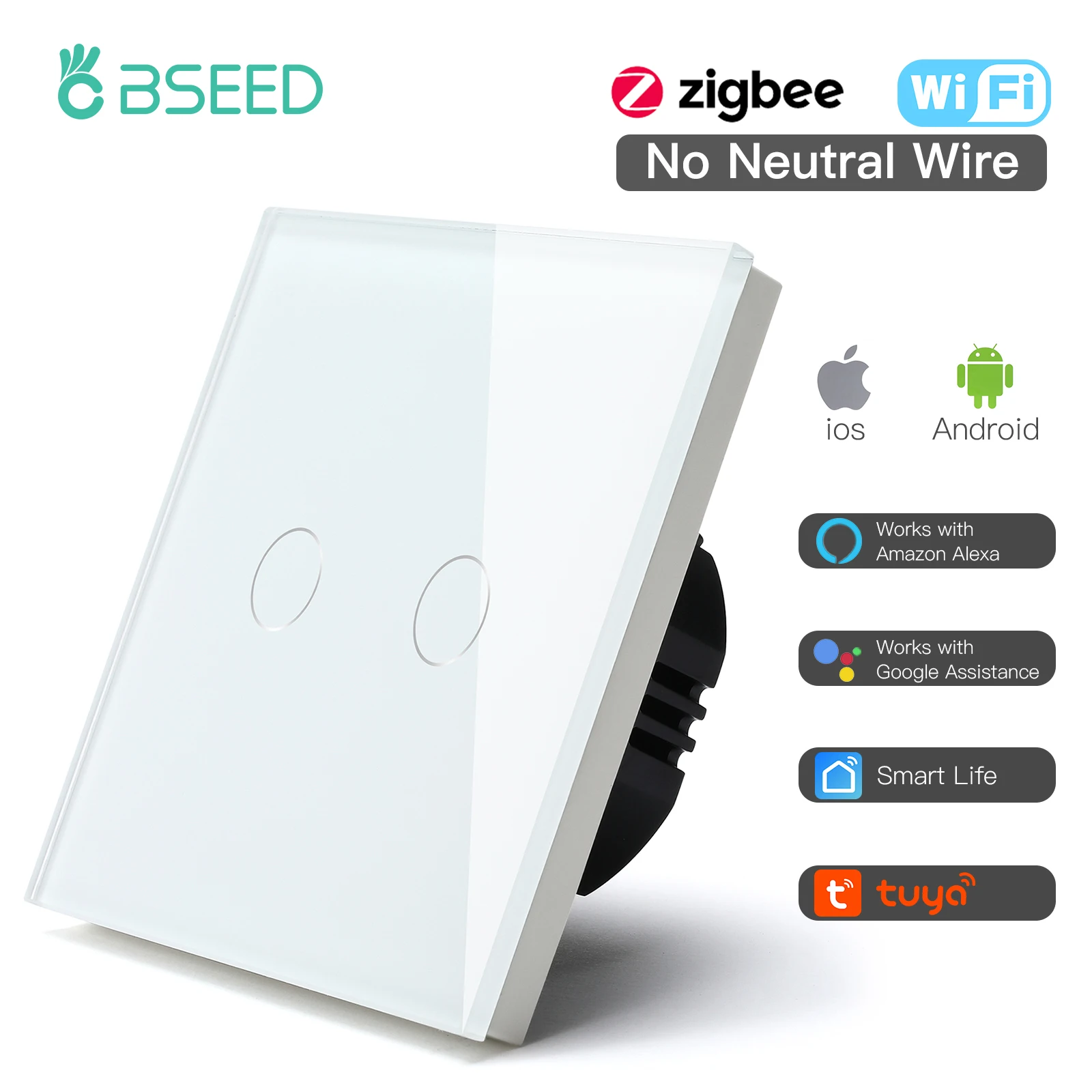 Настенный сенсорный выключатель Bseed Mvava Zigbee Smart стеклянная панель для дома 2