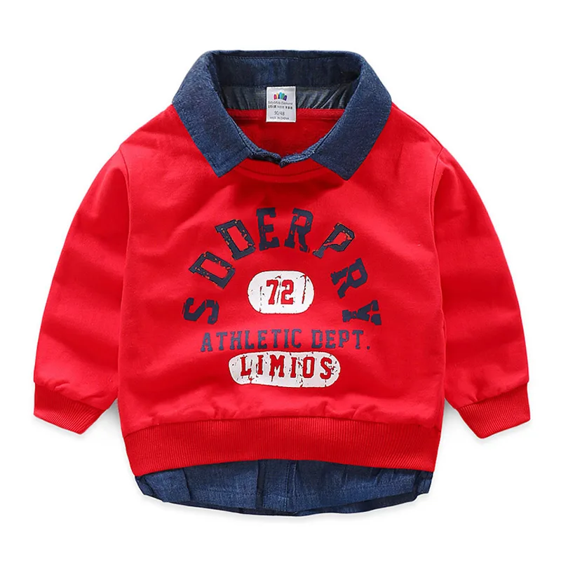 Spring Autumn New Design 2 3 4 5 6 8 10 Years Children Turn-down Collar Letter Print Patchwork Kids Baby Boy Sweatshirt