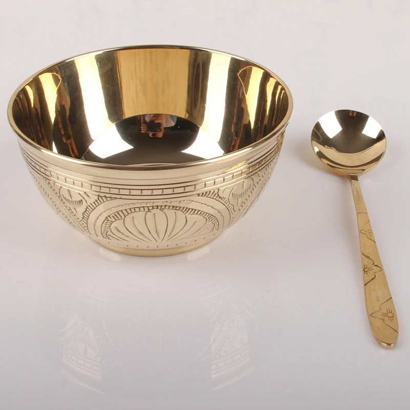 Violet 4-5-6 inch copper bowl rice bowl India imported pure copper bowl household tableware set copper chopsticks spoon noodle bowl - Color: Violet