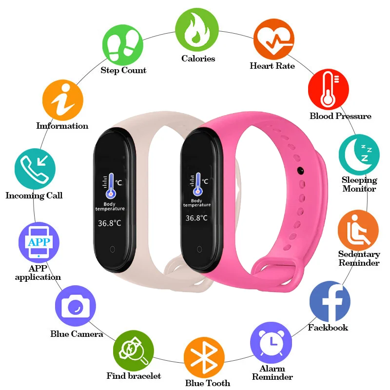 

Reloj Temperature Wristwatch M4pro Smart Band Sport Bluetooth Bracelet Waterproof Blood Pressure Monitor Watch fit Men Women