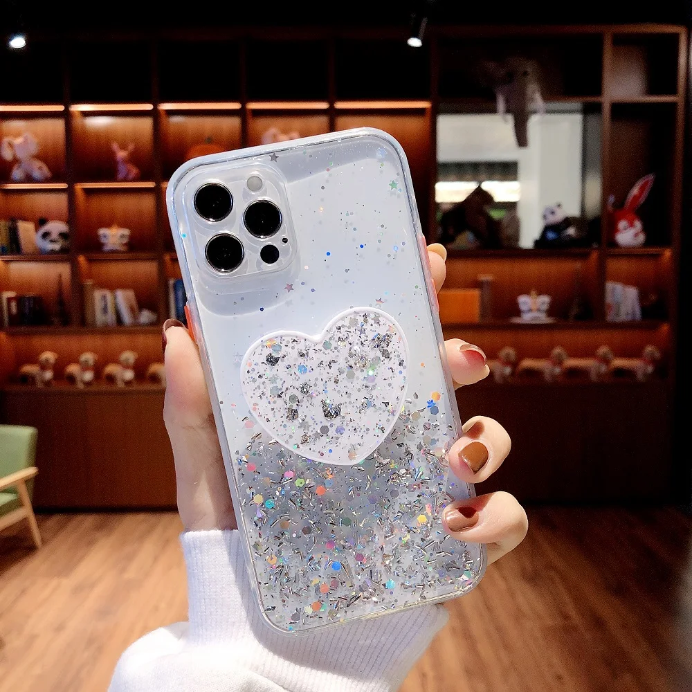 Case for iPhone 11 13 12 Pro Max Mini Case for iPhone 7 8 6 6S Plus XR X XS Max Cases Glitter Sequins Silicon Cover Phone Holder