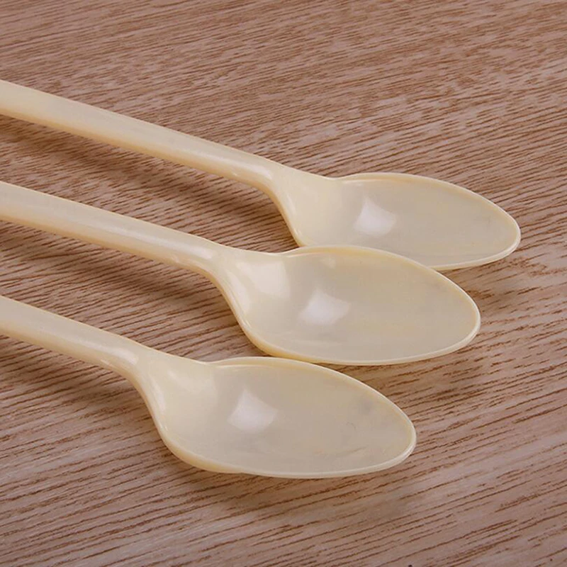 100pcs Thick Disposable Plastic Spoon Long Handle Dessert Spoon Milk Tea Smoothie Spoon Long Ice Spoon