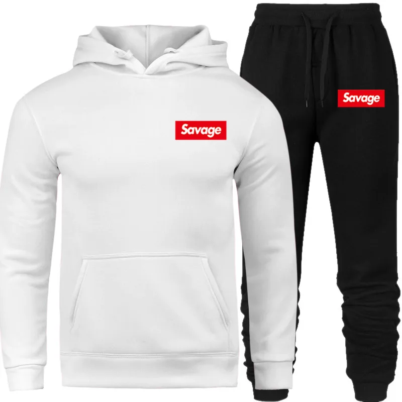 SET-11-SAV-X Брендовый Мужской комплект, спортивный костюм с капюшоном, костюм, модная уличная толстовка с капюшоном, свитшоты с принтом SAVAGE, спортивная одежда, одежда в стиле хип-хоп - Цвет: SET-11-SAV-X