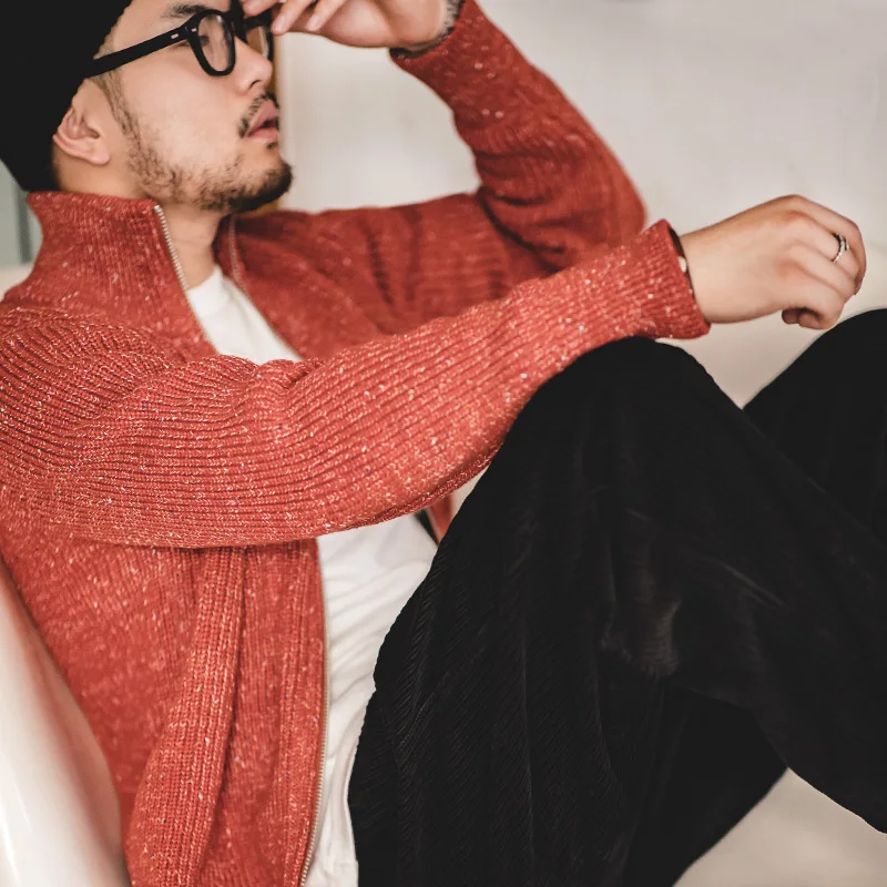 Maden Winter Thick Men's Knitted Sweater Coat Off White Long Sleeve Cardigan Fleece Full Zip Male Causal Plus Size Clothing