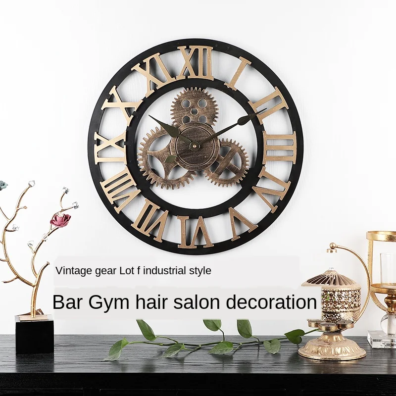 Industrial Style Wooden Mute Wall Clock Gear Retro Hanging Living Room Dining Creative Home Decoration | Дом и сад