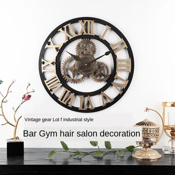 

Industrial Style Wooden Mute Wall Clock Gear Retro Wall Hanging Clock Living Room Dining Room Creative Home Decoration
