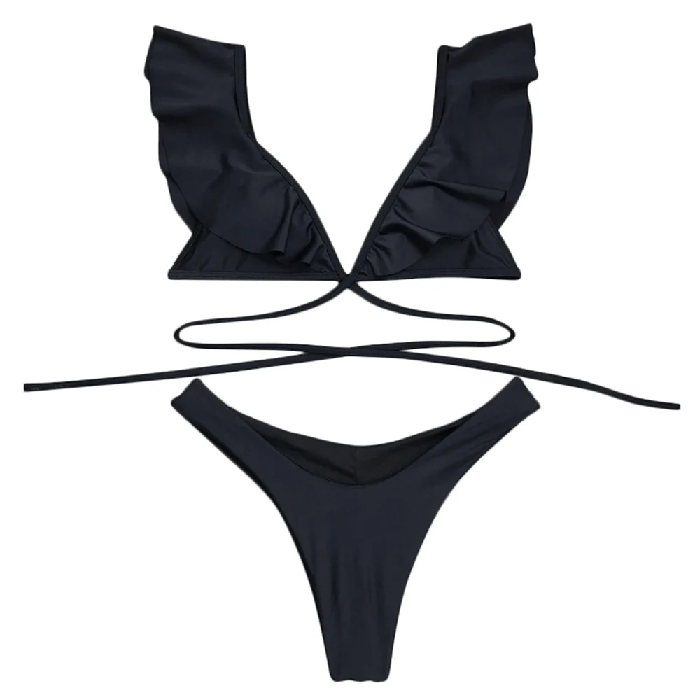 with Chest Pad Without Steel Support Colour Polyester Sunmmer Sexy Bikini Set Swimwear Elastic Breathable