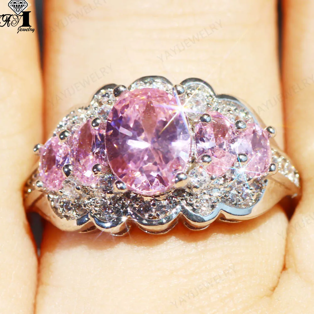 Ювелирные изделия yayi Мода Принцесса огранка 5.9CT розовый циркон серебряный цвет обручальные кольца для влюбленных вечерние кольца 1098