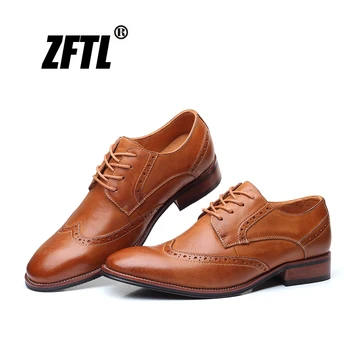 

ZFTL Men dress shoes Genuine leather man Brogue oxford lace-up shoes big size male formal Business shoes new 2020 derby shoes