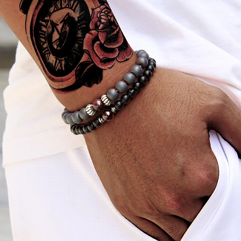 Мужские браслеты из натурального гранатового бисера браслет для женщин браслет из Красного Камня Серебряный Шарм йога баланс Pulsera пары ювелирные изделия подарок