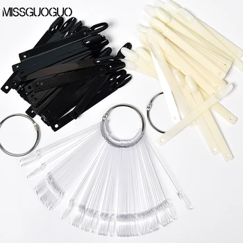 

50 pcs False Nail Tips Fan Shaped Color Palette Card Acrylic Practice Chart Palette Buckle Ring Nail Art Display Shelf 3 Colors