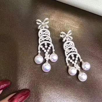 

D107 Pure 925 Sterling Silver Fine Jewelry Fresh Water White White Pearls Dangle Earrings for Women Fine Pearl Earrings