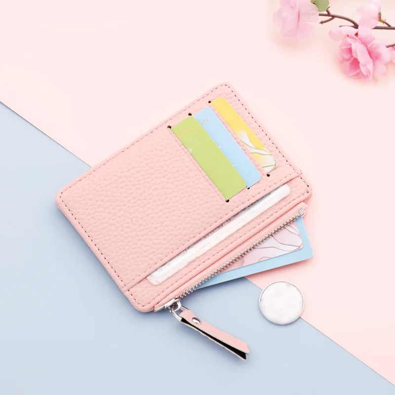 Business Card Holder Wallet Women or Men Black/pink/brown/red Credit Card Holder Case PU Leather Female/male Zipper Bags