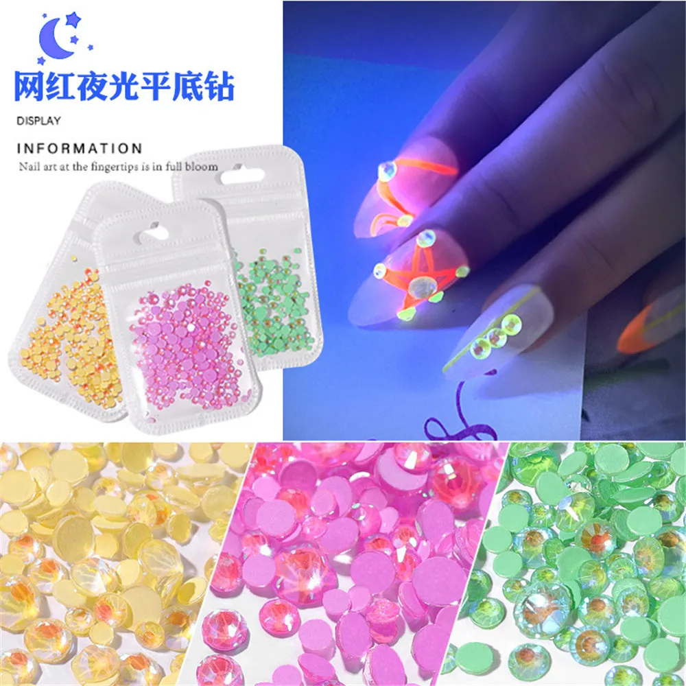 

ss6-ss20 mixed ss6-ss30 Fluorescent Crystal Luminous Non Hotfix Nail Neon Rhinestones Clothes Nail 3D Nail Art Decoration