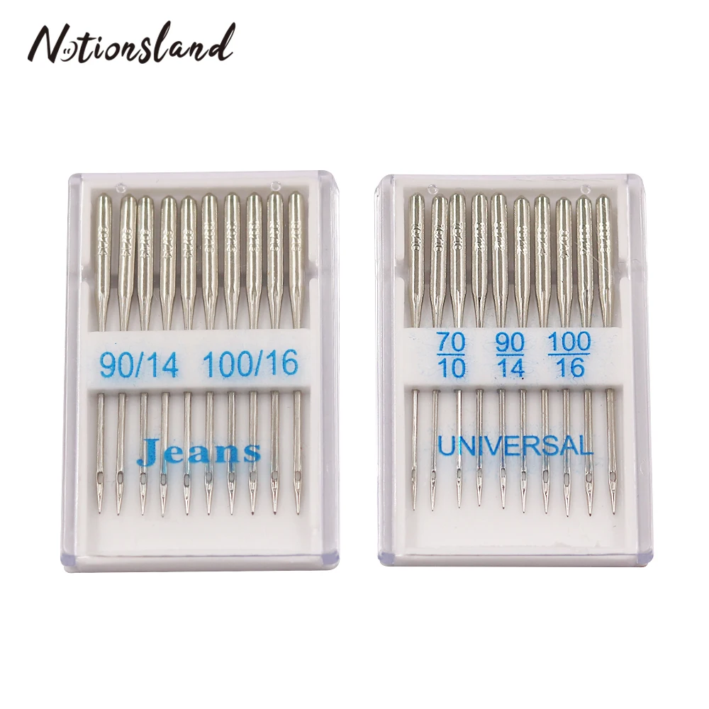 20 unids/set de agujas para máquinas de coser Punto de bola 70/10 cabeza 90/14 vaqueros 100/16 General y casa agujas de costura de acero inoxidable