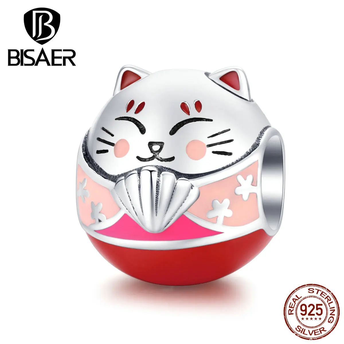 Бусины кошка BISAER Лидер продаж 925 пробы серебро Maneki Fortune Neko Lucky талисманы подходят бусины браслеты серебро 925 ювелирные изделия ECC1341