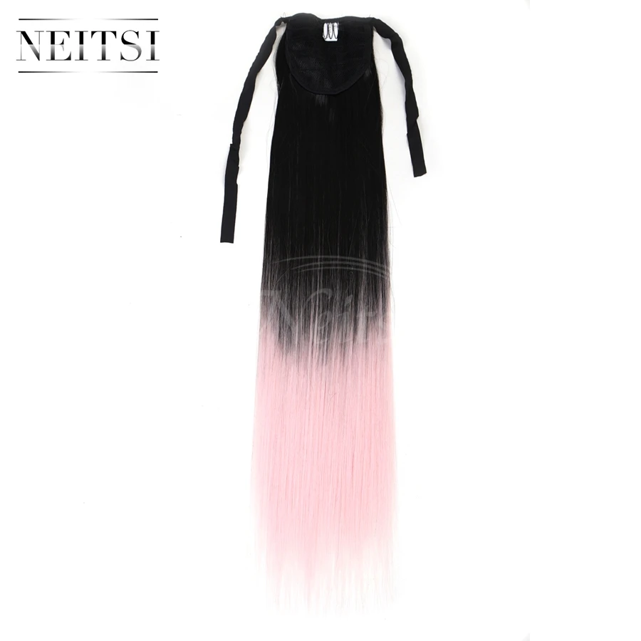 T-L.Pink Neitsi 22 ''1 шт. Синтетический зажим на шнурке волос прямой ленты конский хвост T-L.pink# цветные стойкие волосы для наращивания - Цвет: T-L.Pink