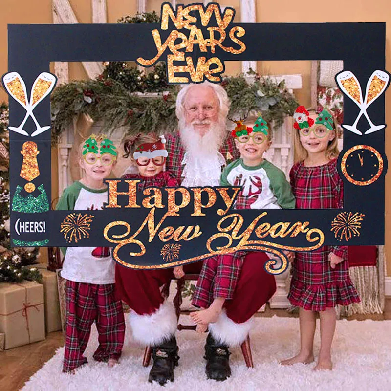 

1pcs Happy New Year 2020 Photo Booth Frame Props Xmas Party Decoration Paper Photo New Year Party Photography Decor