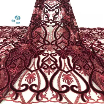 

2019 Latest French Laces Fabrics High Quality Tulle African velvet Laces Fabric For Wedding Nigerian Tulle Lace Material Red