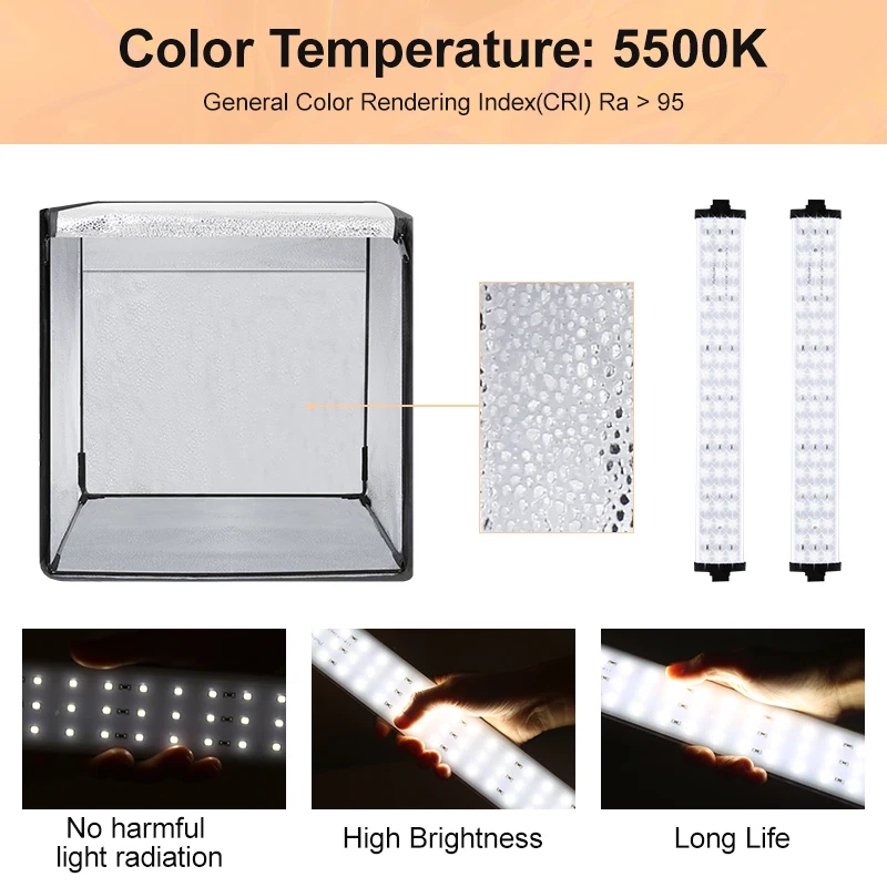 40cm Light Box Table Top Photo Studio Foldable LED 5500K Dimmable Lightbox With 5 PCS Photo Background Paper For Photography
