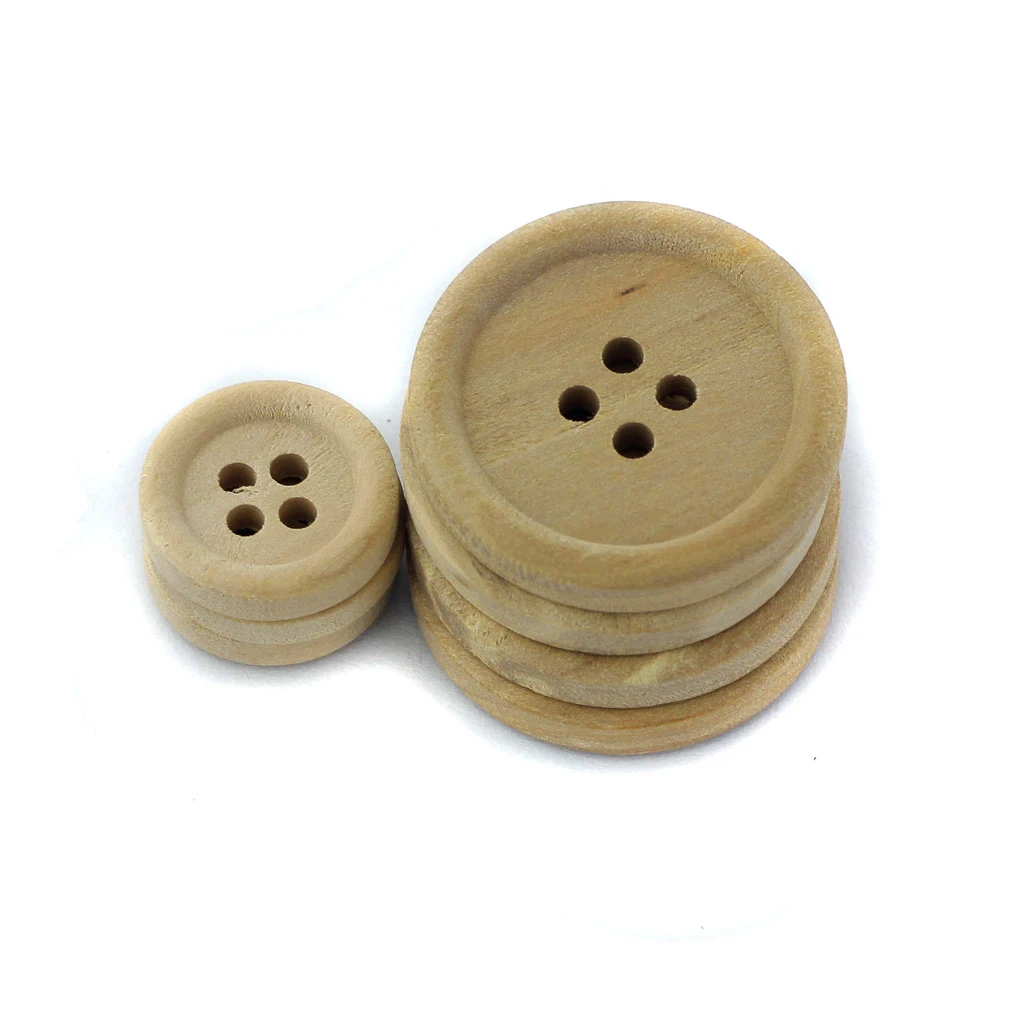 50 NATURAL ROUND WOODEN BUTTON MIXED SIZE SEWING HABERDASHERY CARD SCRAPBOOK