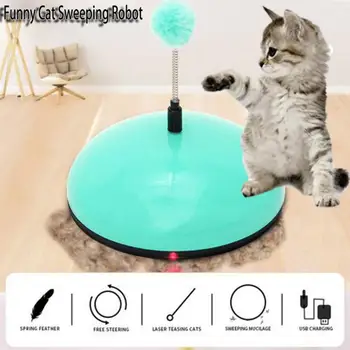 

Funny Cat Sweeping Robot Cat Feather Toy Electric Cat Teaser And Hair Cleaner Funny Cat Hair Removal Toy For Pet Hair Cleaning