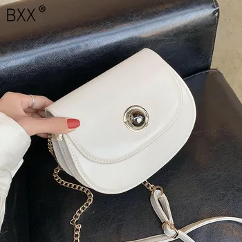 

[BXX] Crossbody Saddle Bags For Women 2020 Summer Solid Color Shoulder Handbags Female Lady PU Leather Cross Body Bag HM178