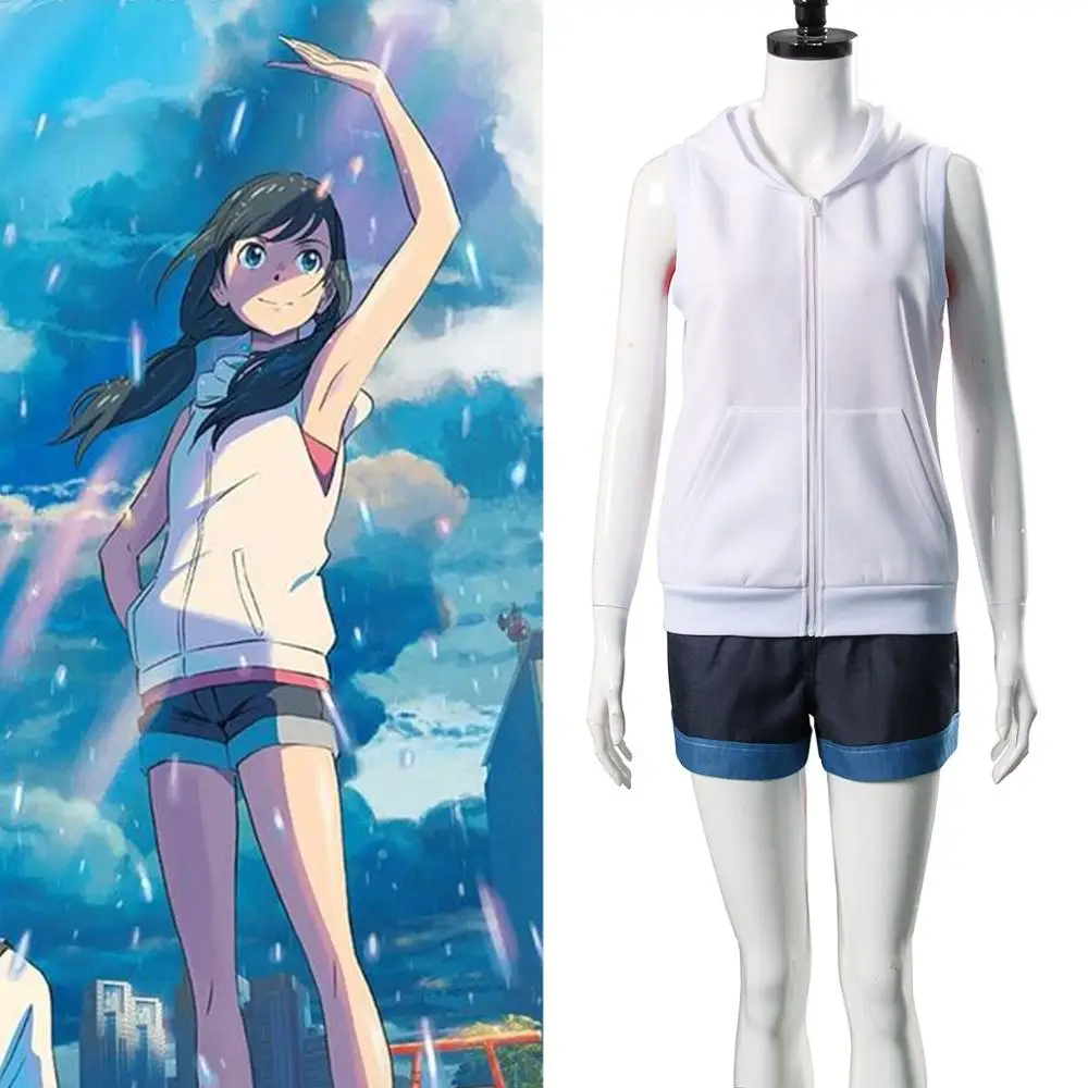 

Weathering with you Amano Hina T-shirt Tops Hoodie Shorts Uniform for Girls Halloween Anime Cosplay Costume
