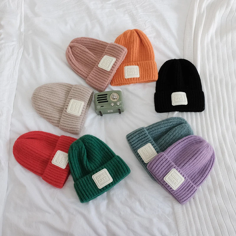 Теплые шапки для малышей на осень и зиму, однотонная шапка для мальчиков и девочек, детские трикотажные шапки, повседневные шапочки, s