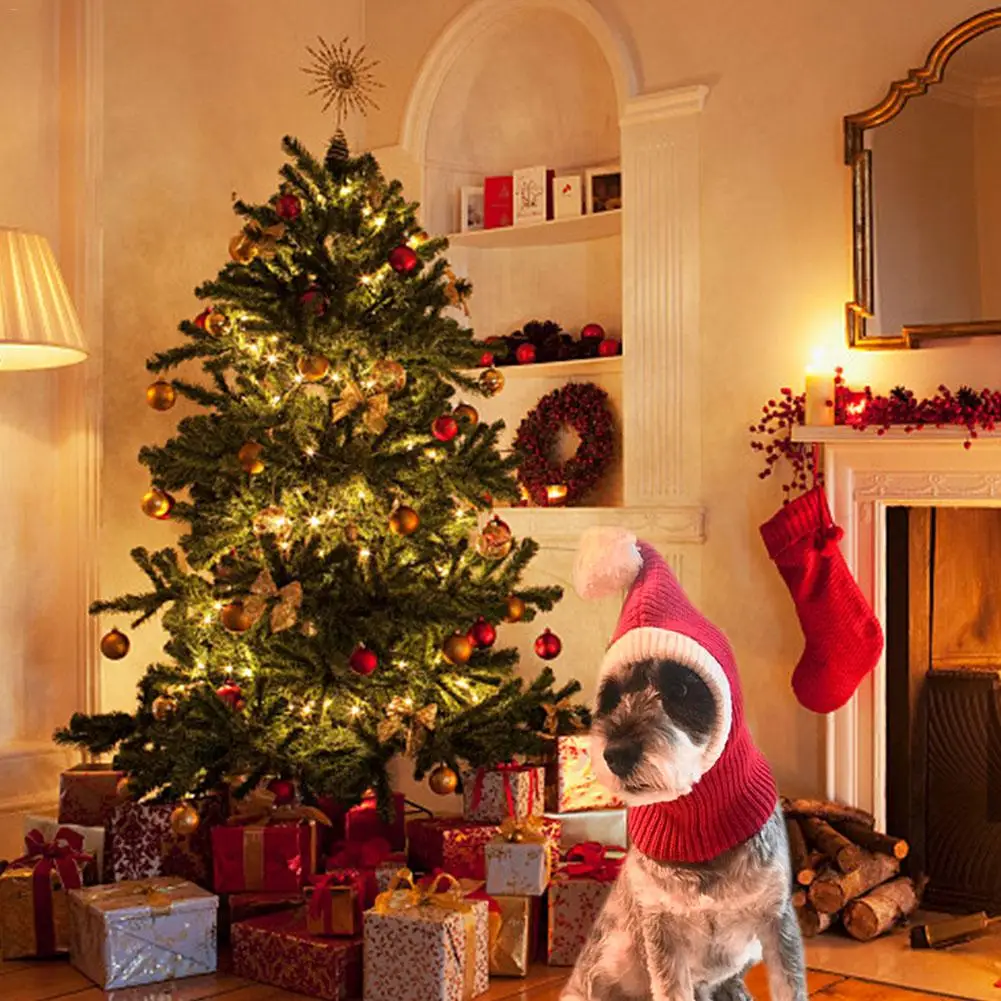Забавная Рождественская шапка для кошек, собак, Красная Эластичная акриловая шапка, теплый вязаный зимний головной убор для домашних животных, Рождественская шапка