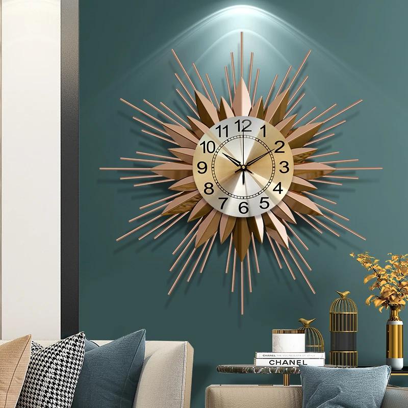 Часы на всю стену фото Creative Living Room Wall Clock Modern Design Golden Luxury Wall Clock Kitchen S