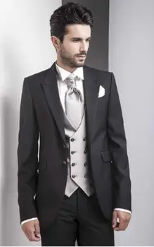 

Custom Made Groom Tuxedo Black Groomsmen Peak Lapel Wedding/Dinner Suits Best Man Bridegroom (Jacket+Pants+Tie+Vest)