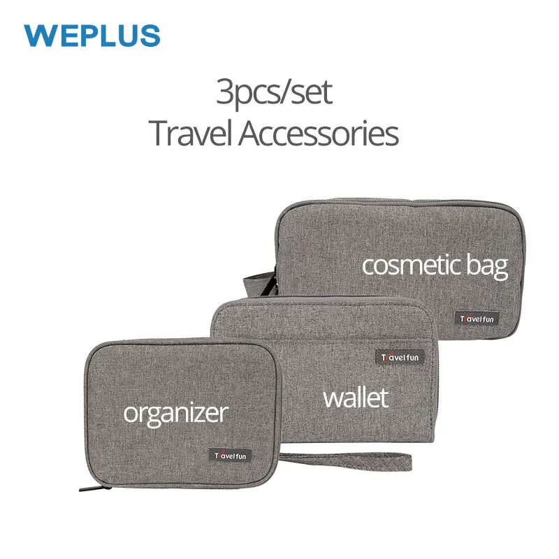 grey WEPLUS 3 шт./компл. аксессуары для путешествий с набор кисточек для макияжа сумка Паспорт Id карты Кошелек цифровой органайзер для Мощность банка - Цвет: grey