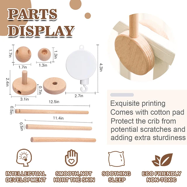 Let's Make 3PCS Baby Mobile Rattles Toys 0-12 Months For Baby Wooden Mobile On The Bed Newborn Music Box Bed Bell Hanging Toys 2
