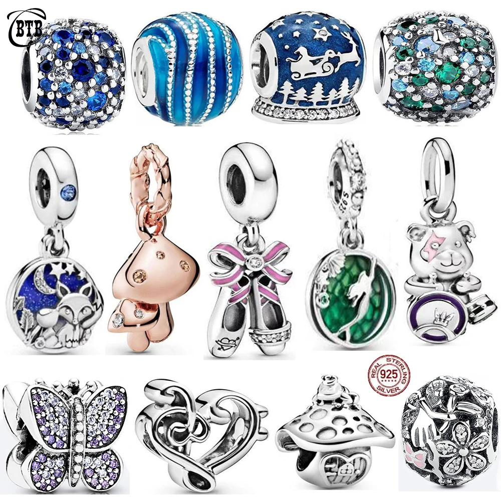 

New 925 Silver Dinosaur Mushroom Butterfly DIY Beads Ballet Shoes Cute Bear Charms Beads for Women Bracelet Fashion Jewelry