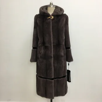 

высоко качественное мягкое теплое пальто из натурального меха норки с длинным рукавом, съемное зимнее пальто с капюшоном
