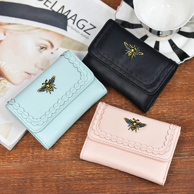 

Womens Wallets and Purses PU Leather Women's Short Wallets Small Wallet for Girls Bee Purses Luxury Designer Women Wallets