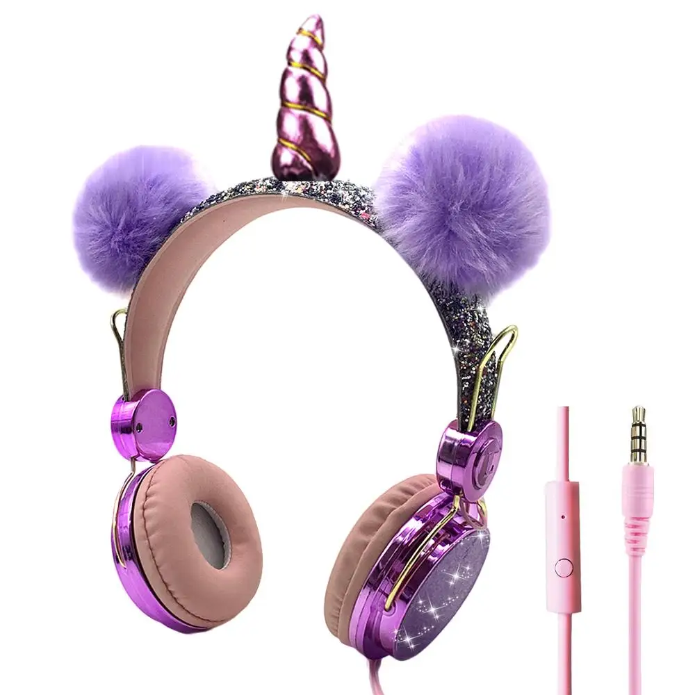 Unicorns Wired Headphone With Microphone Kids Music Stereo Earphone Computer Mobile Phone Game Headset Kids Gift